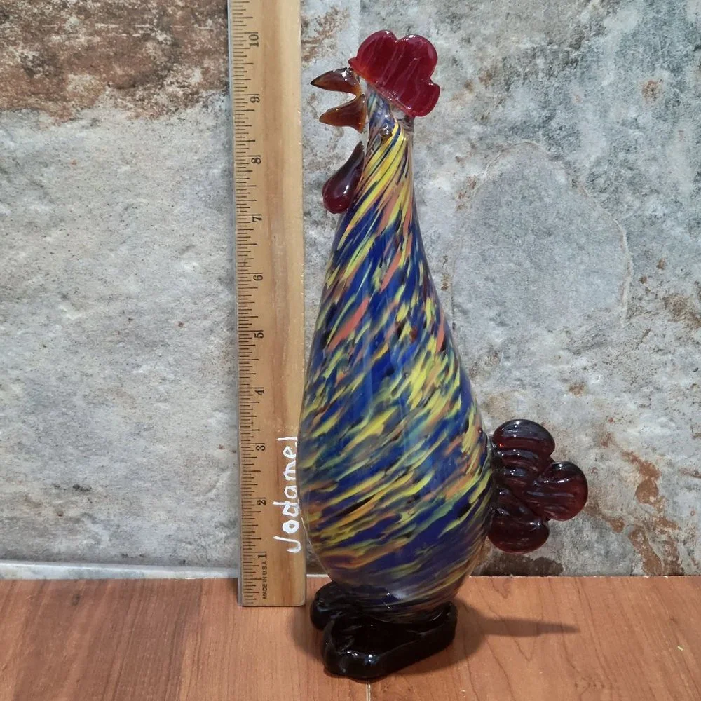 VTG Art Glass Rooster Multicolored Speckled Hand Blown Figurine